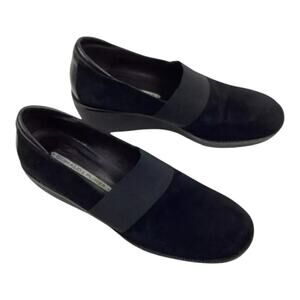 Donald Pliner Suede Wedge Shoes Black Elastic Strap Comfort Casual Nocol‎ 7.5